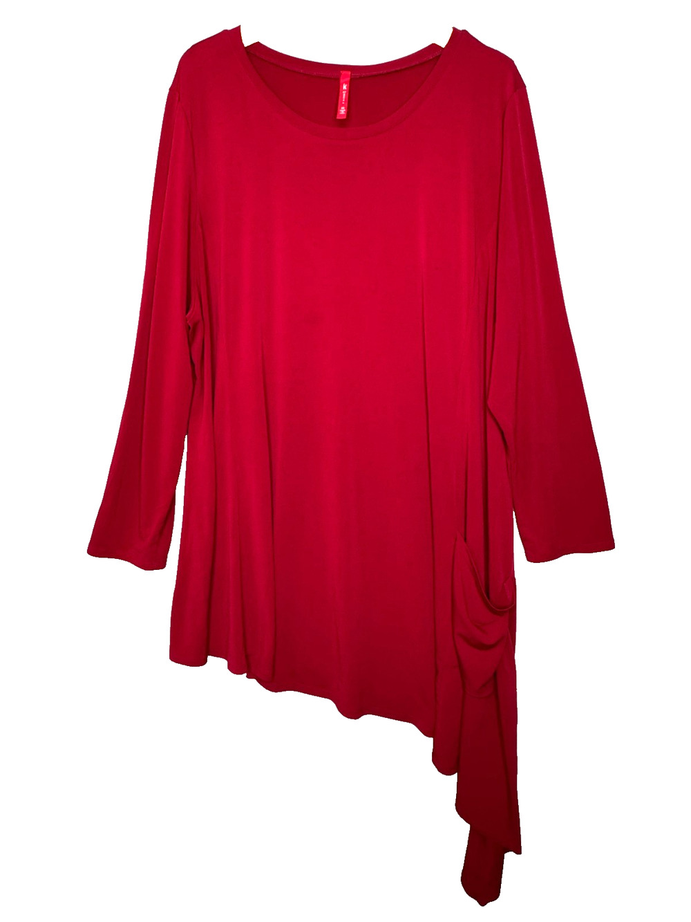 IC By Connie K Tunic Top Womens 3X Red Knit Asymmetrical Hem Pullover Stretch